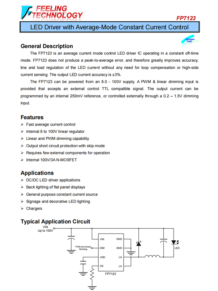 FP7123-SOP8L-供电8-100V 1A降压LED驱动器芯片 FP7183升级版本