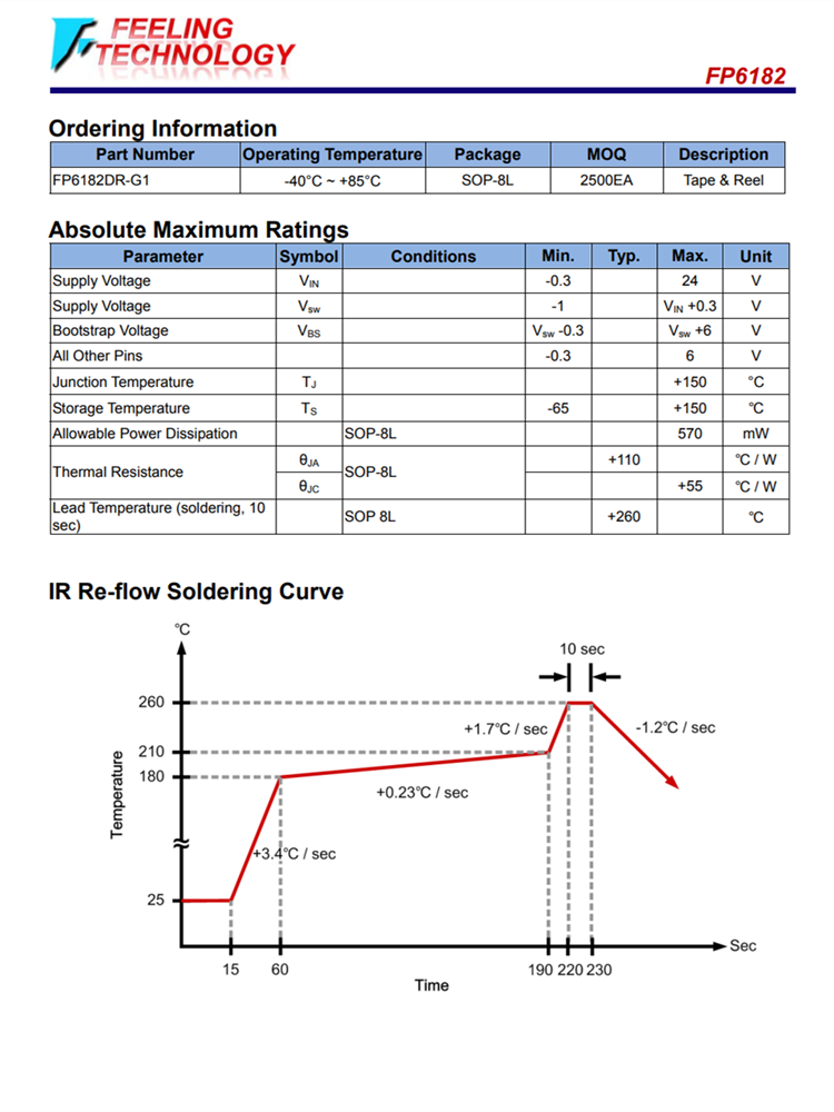 FP6182 SOP8L 2A 23V 380KHz降压转换器芯片 内置内部功率MOSFET