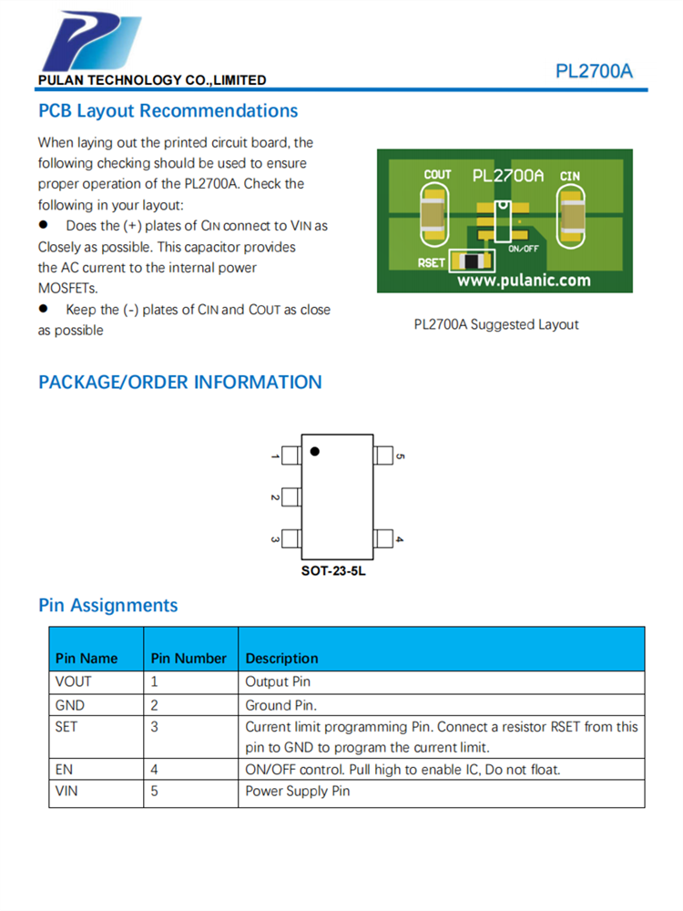 PL2700A SOT23-5 ADJ限流配电开关芯片 全新原装现货百盛代理商