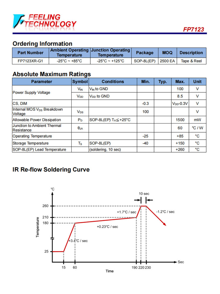 FP7123-SOP8L-供电8-100V 1A降压LED驱动器芯片 FP7183升级版本