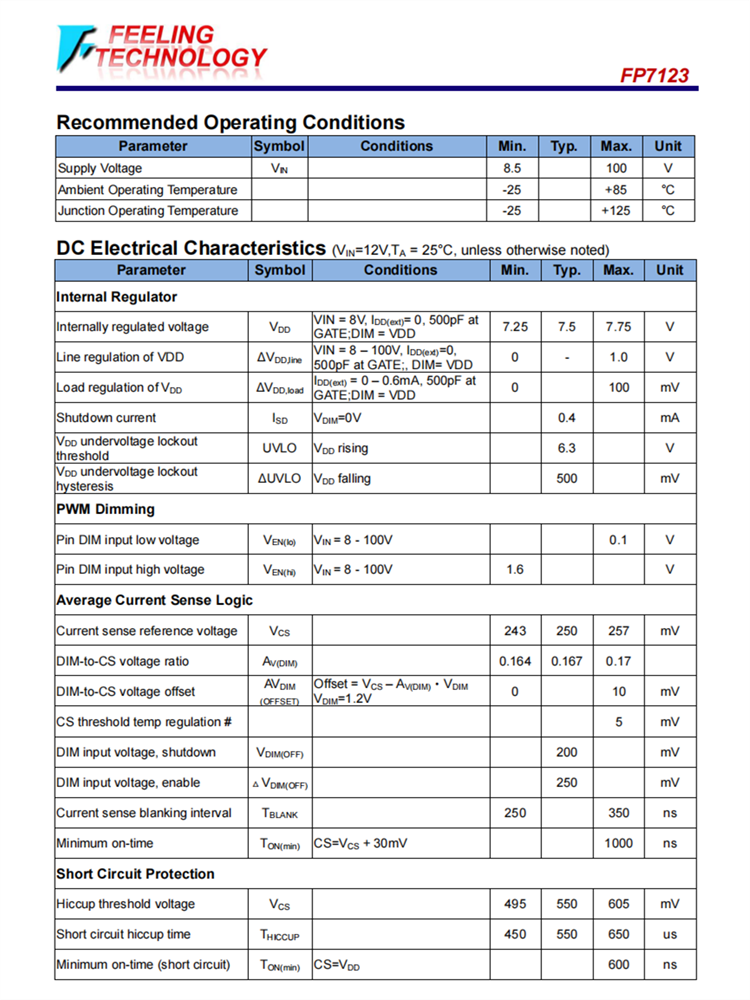 FP7123-SOP8L-供电8-100V 1A降压LED驱动器芯片 FP7183升级版本