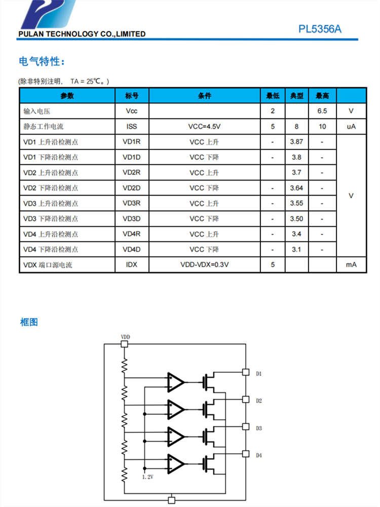 PL5356A SOT23-6L封装 单节锂电池电量指示芯片IC 内置4路比较器