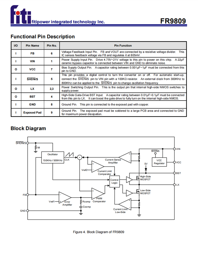FR9809SPGTR SOP-8 EP 21V、5A、500 KHz同步PWM-BuckDC/DC转换器