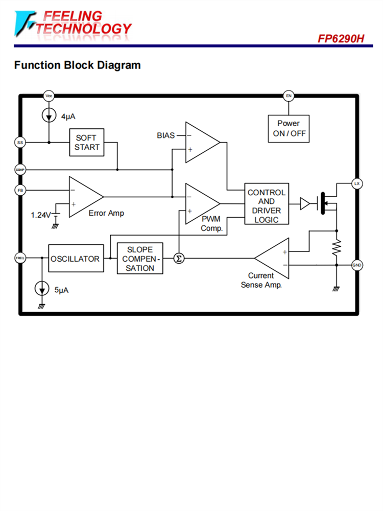 FP6290H 低噪声升压电流模式PWM转换器 频率选择640 KHz/1.2MHz