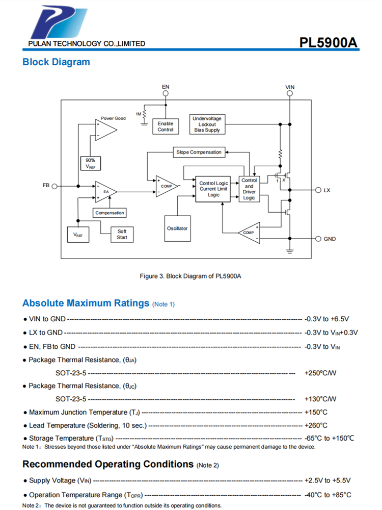 PL5900A SOT23-5 输出1.2A同步降压IC 全新原装现货
