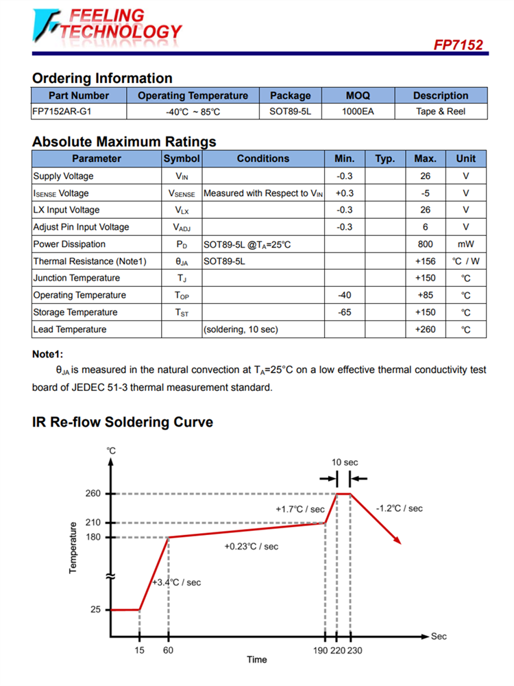 FP7152 SOT89-5L 1安带有内部开关的LED驱动器芯片 MOS电源开关