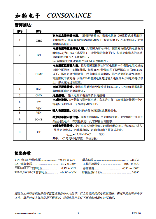 CN3601 PFM 降压模式单节镍锌电池充电管理集成电路  工作模式：开关式
