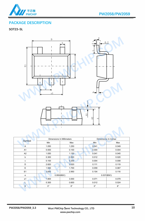 PW2058 PW2059 SOT23-5封装 6V输入 0.8A输出 同步降压转换器IC
