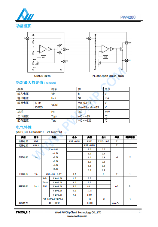 PW4200 SOT23-3L封装 8V输入 1V-6V电压检测芯片 高精度低功耗