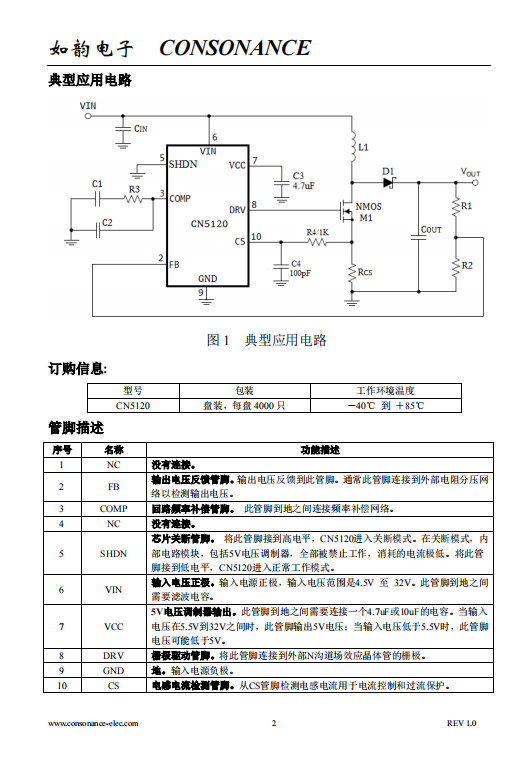CN5120 宽输入电流模式升压直流-直流转换控制集成电路
