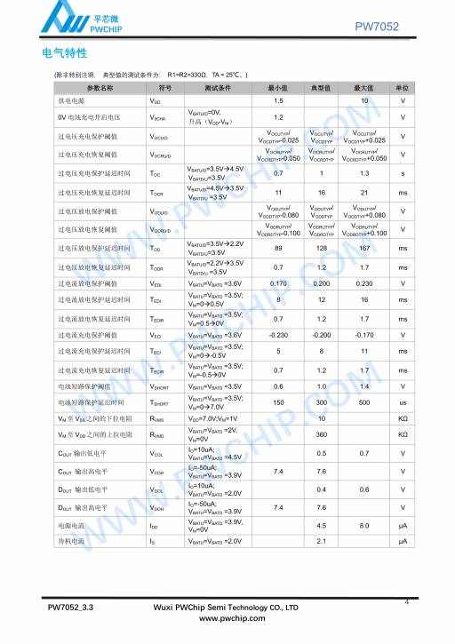 PW7052 SOT23-6封装 基于CMOS的双节可充电锂电池保护芯片 0V充电