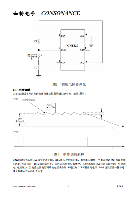 CN5820 高端电流检测开关式高亮度LED驱动集成电路