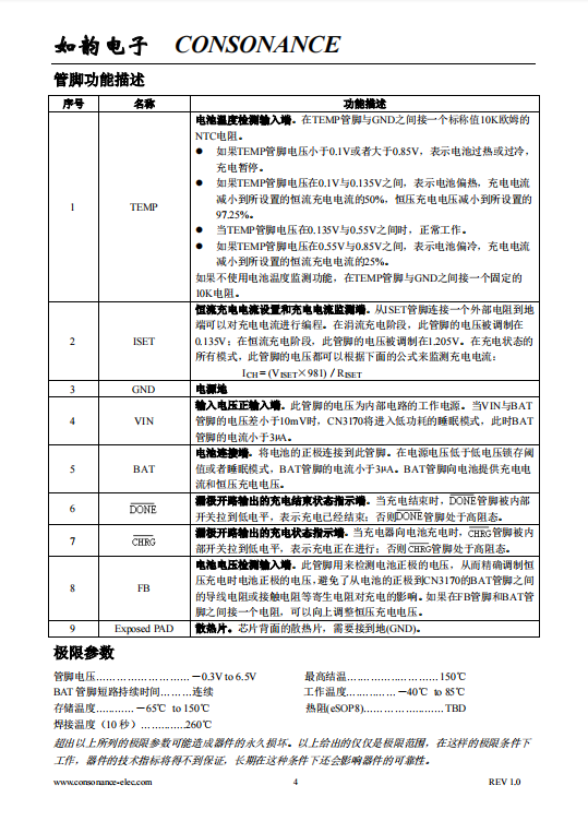 CN3170 符合JEITA标准可用太阳能供电的锂电池充电管理芯片