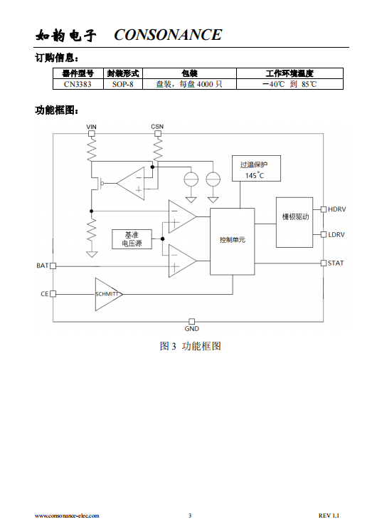 CN3383 PFM升压型三节锂电池充电控制集成电路