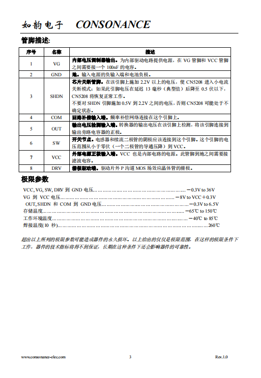 CN5208 开关型PWM降压直流-直流控制集成电路