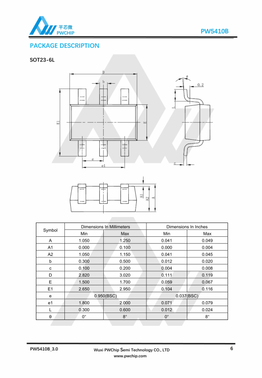PW5410A 5410B SOT23-6L封装 恒定1.2MHZ DC-DC开关电容倍压器