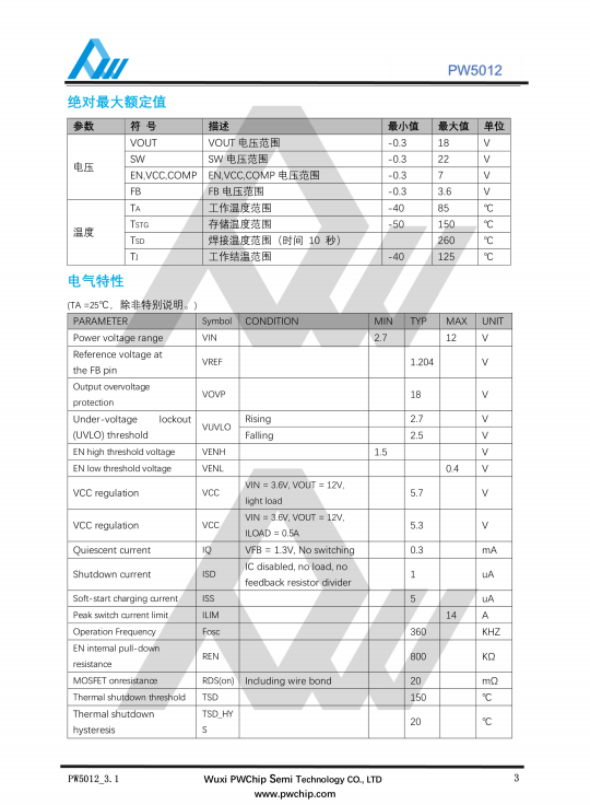 PW5012 ESOP8封装 集成22mΩ功率开关管的高功率异步升压转换器IC