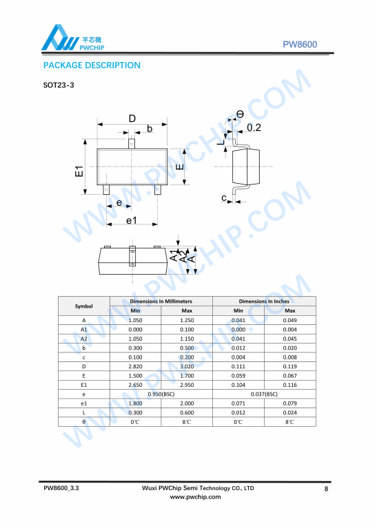 PW8600A33 A50 HV SOT23-3封装 80V输入 0.2A LDO线性稳压器芯片
