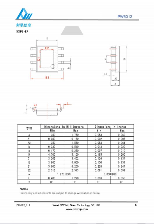 PW5012 ESOP8封装 集成22mΩ功率开关管的高功率异步升压转换器IC
