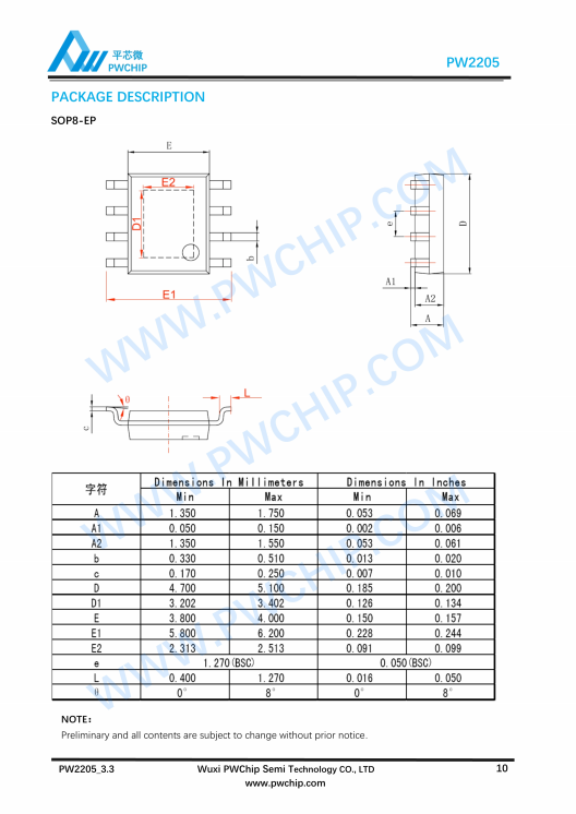 PW2205 ESOP8封装 30V输入 5A输出 高效同步降压型DC-DC转换芯片