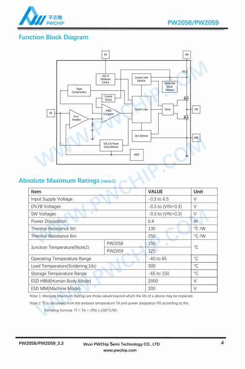 PW2058 PW2059 SOT23-5封装 6V输入 0.8A输出 同步降压转换器IC