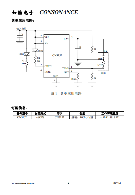 CN3152 对单节锂电池进行恒流/恒压充电管理的集成电路