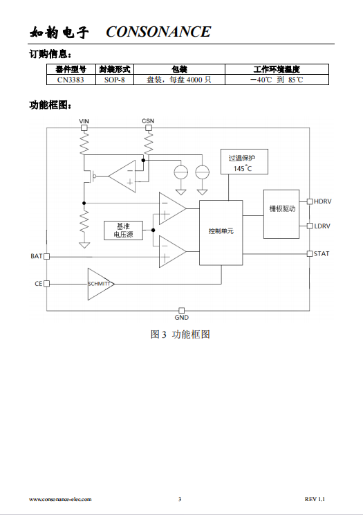 CN3383 PFM升压型三节锂电池充电控制集成电路
