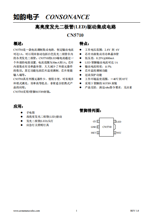 CN5710 高亮度发光二极管(LED)驱动集成电路