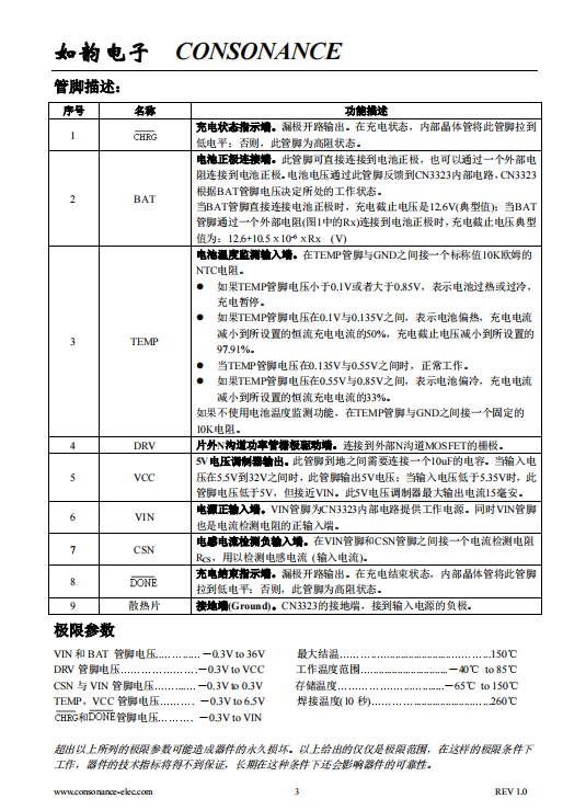 CN3323 PFM升压型三节锂电池充电控制集成电路