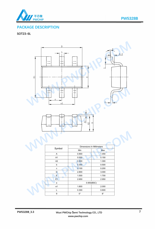 PW5328 5328B SOT23-6封装 16V 24V输入 PWM升压转换器芯片