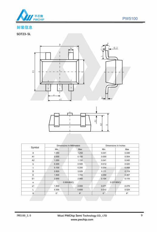 PW5100-3.0V 3.3V 5.0V 1.5A PFM同步升压DC-DC转换器芯片