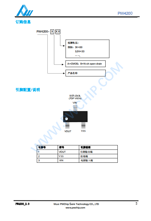 PW4200 SOT23-3L封装 8V输入 1V-6V电压检测芯片 高精度低功耗