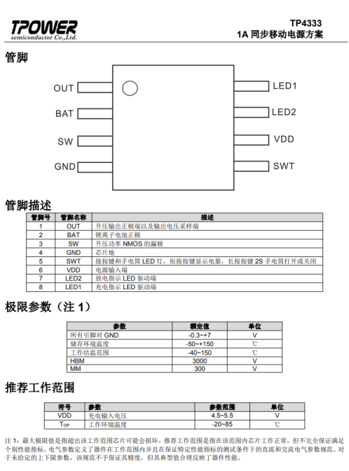 三合一移动充电管理芯片TP4333同步升压放电效率高达93%支持涓流模式原装