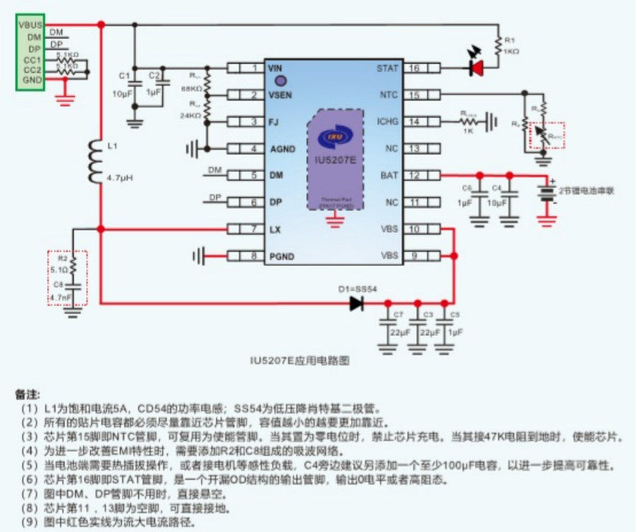 IU5207(Type-C输入、升压型两节锂电池20W快充IC
